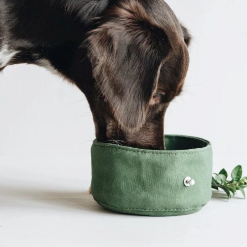 Khaki Waxed Canvas Dog Travel Bowl