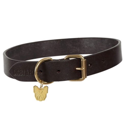 Digby and Fox Flat Black Leather Dog Collar